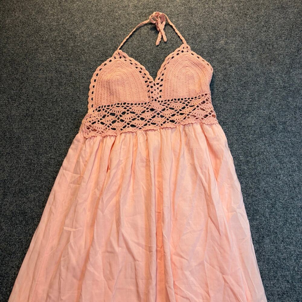 Lilbetter Pink Crochet Halter Bodice Boho Summer Beach Maxi Dress XL Festival